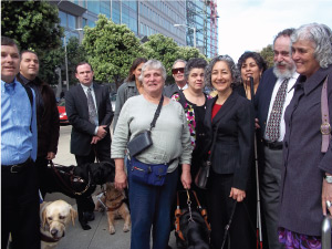 Photo of Linda Dardarian and California Council of the Blind members at federal court in San Francisco.